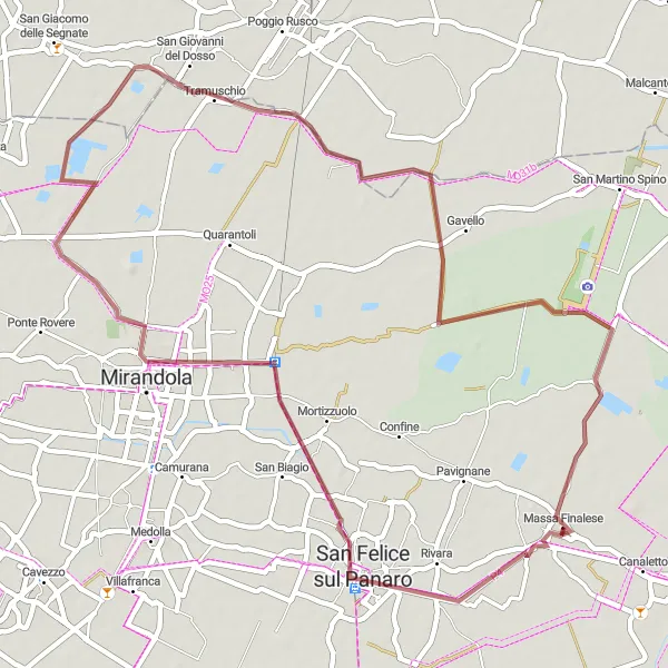 Mapa miniatúra "Trasa San Felice sul Panaro" cyklistická inšpirácia v Emilia-Romagna, Italy. Vygenerované cyklistickým plánovačom trás Tarmacs.app
