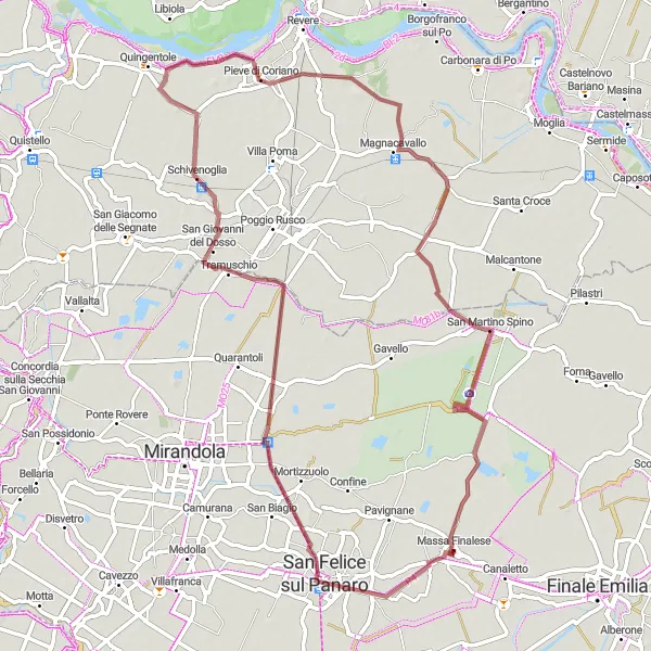 Map miniature of "Explore the Countryside - Gravel Adventure" cycling inspiration in Emilia-Romagna, Italy. Generated by Tarmacs.app cycling route planner