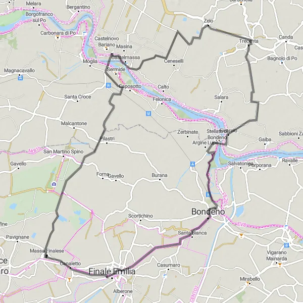 Map miniature of "Road Cycling Adventure - Massa Finalese" cycling inspiration in Emilia-Romagna, Italy. Generated by Tarmacs.app cycling route planner