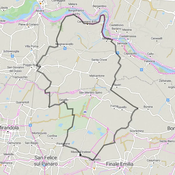 Karttaminiaatyyri "Maaseudun tien pyöräilyreitti" pyöräilyinspiraatiosta alueella Emilia-Romagna, Italy. Luotu Tarmacs.app pyöräilyreittisuunnittelijalla