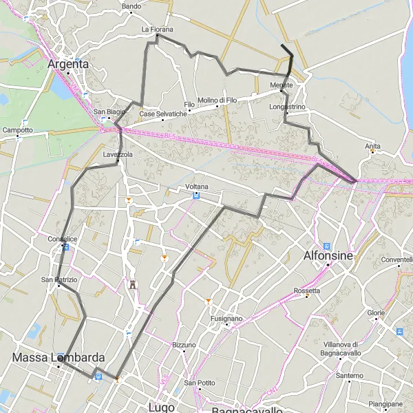Miniatura mapy "Przejażdżka do Taglio Corelli" - trasy rowerowej w Emilia-Romagna, Italy. Wygenerowane przez planer tras rowerowych Tarmacs.app