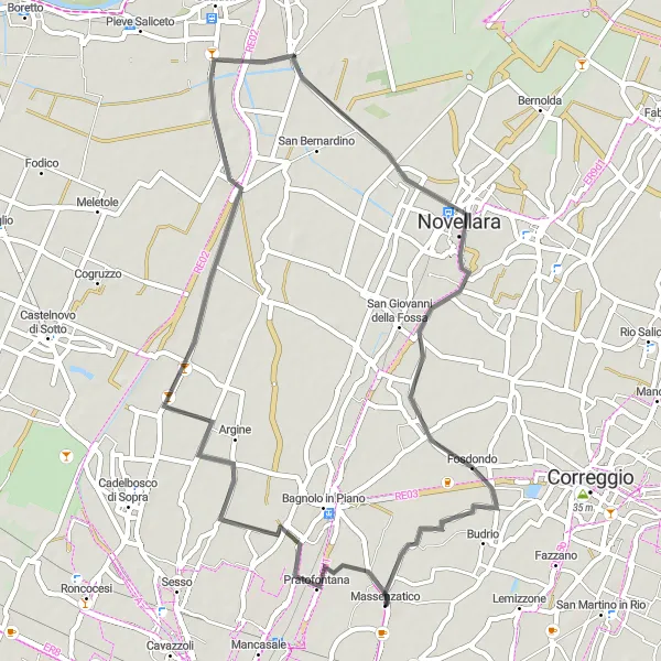 Miniatura mapy "Trasa przez Novellara i Baita Alpina" - trasy rowerowej w Emilia-Romagna, Italy. Wygenerowane przez planer tras rowerowych Tarmacs.app