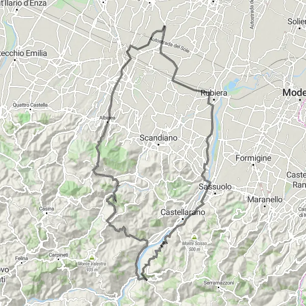 Mapa miniatúra "Horská trasa cez Monte Lauro a Regnano" cyklistická inšpirácia v Emilia-Romagna, Italy. Vygenerované cyklistickým plánovačom trás Tarmacs.app