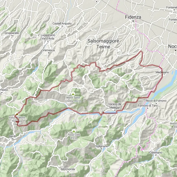 Miniatura mapy "Trasa gravelowa przez wzgórza z Medesano" - trasy rowerowej w Emilia-Romagna, Italy. Wygenerowane przez planer tras rowerowych Tarmacs.app