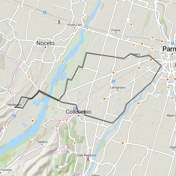 Mapa miniatúra "Cyklotúra cez Madregolo, Gaione a Collecchio" cyklistická inšpirácia v Emilia-Romagna, Italy. Vygenerované cyklistickým plánovačom trás Tarmacs.app