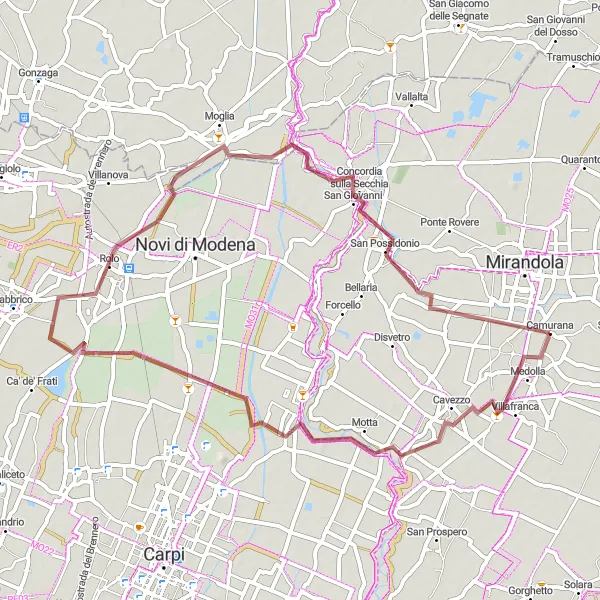 Miniatura mapy "Trasa: Cavezzo - San Giacomo Roncole" - trasy rowerowej w Emilia-Romagna, Italy. Wygenerowane przez planer tras rowerowych Tarmacs.app