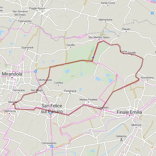 Karten-Miniaturansicht der Radinspiration "Gemütliche Gravel-Tour ab Medolla" in Emilia-Romagna, Italy. Erstellt vom Tarmacs.app-Routenplaner für Radtouren
