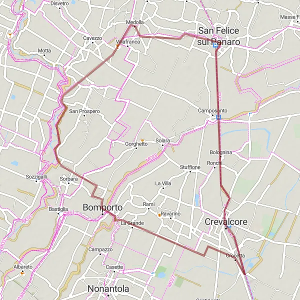 Map miniature of "San Felice Loop" cycling inspiration in Emilia-Romagna, Italy. Generated by Tarmacs.app cycling route planner