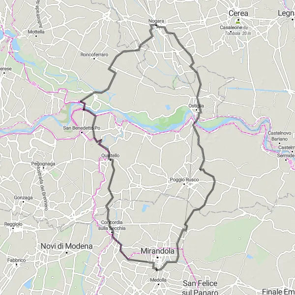 Karten-Miniaturansicht der Radinspiration "Panorama Radtour durch San Possidonio" in Emilia-Romagna, Italy. Erstellt vom Tarmacs.app-Routenplaner für Radtouren