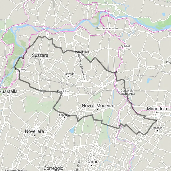 Miniatura mapy "Trasa: Medolla - San Giacomo Roncole" - trasy rowerowej w Emilia-Romagna, Italy. Wygenerowane przez planer tras rowerowych Tarmacs.app