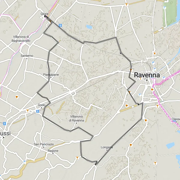Miniaturní mapa "Road Route from Mezzano to Longana" inspirace pro cyklisty v oblasti Emilia-Romagna, Italy. Vytvořeno pomocí plánovače tras Tarmacs.app