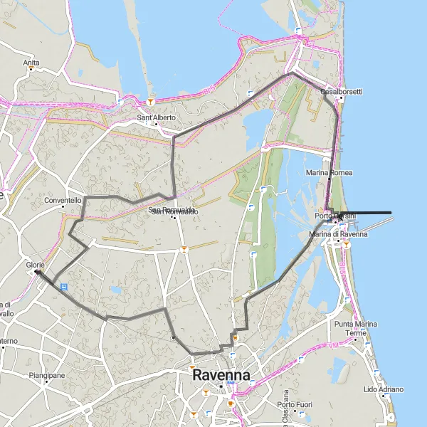 Miniatura della mappa di ispirazione al ciclismo "Riviera Romance Road Cycling Excursion" nella regione di Emilia-Romagna, Italy. Generata da Tarmacs.app, pianificatore di rotte ciclistiche