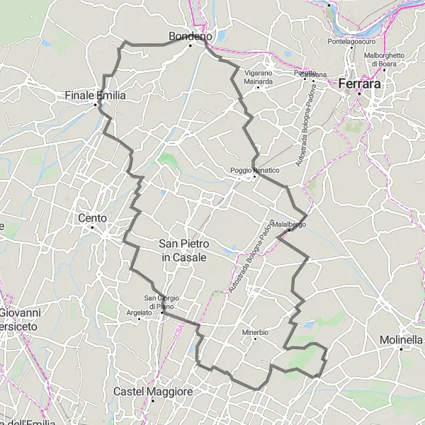 Kartminiatyr av "Utforska Bentivoglio och Poggio Renatico" cykelinspiration i Emilia-Romagna, Italy. Genererad av Tarmacs.app cykelruttplanerare