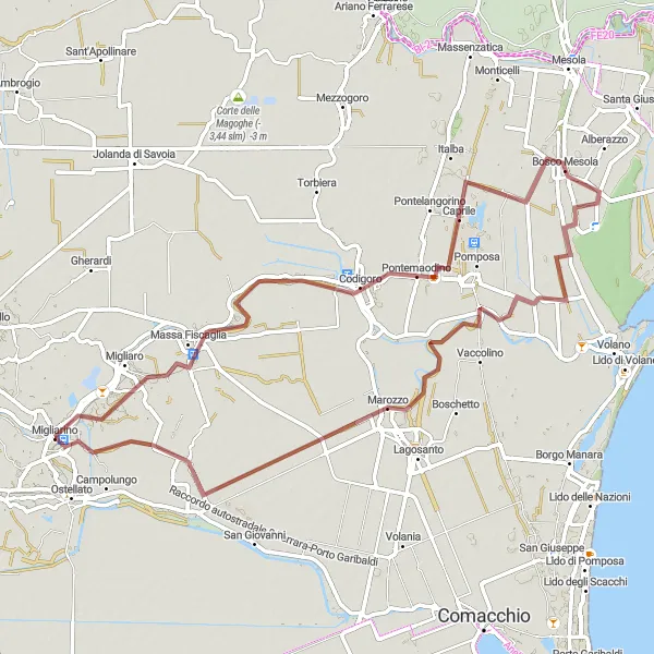 Miniatuurkaart van de fietsinspiratie "Graveltocht door Massa Fiscaglia en Codigoro" in Emilia-Romagna, Italy. Gemaakt door de Tarmacs.app fietsrouteplanner