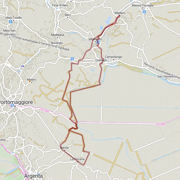 Miniatura della mappa di ispirazione al ciclismo "Tour delle Valli di Comacchio" nella regione di Emilia-Romagna, Italy. Generata da Tarmacs.app, pianificatore di rotte ciclistiche