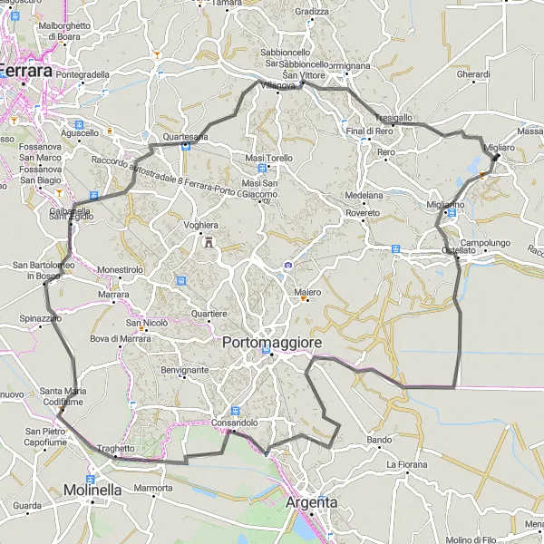Miniaturní mapa "Cyklistická trasa kolem místa Ostellato" inspirace pro cyklisty v oblasti Emilia-Romagna, Italy. Vytvořeno pomocí plánovače tras Tarmacs.app