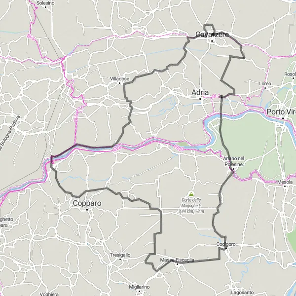 Miniaturní mapa "Okružní jízda v okolí Migliara" inspirace pro cyklisty v oblasti Emilia-Romagna, Italy. Vytvořeno pomocí plánovače tras Tarmacs.app