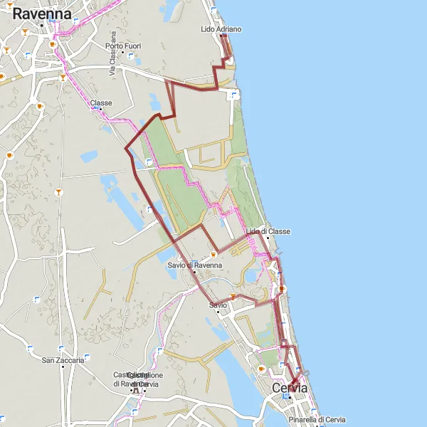 Miniatura della mappa di ispirazione al ciclismo "Giro in Gravel tra Lido di Dante e Lido di Savio" nella regione di Emilia-Romagna, Italy. Generata da Tarmacs.app, pianificatore di rotte ciclistiche