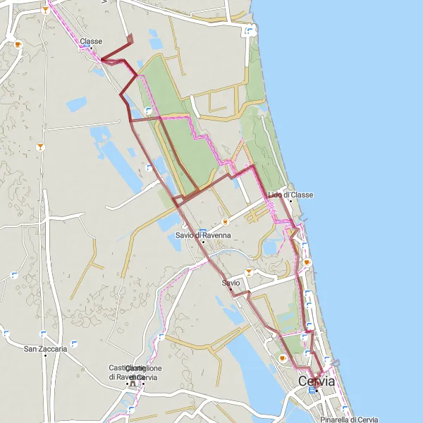 Miniaturní mapa "Gravelová cyklistická trasa od Milano Marittima" inspirace pro cyklisty v oblasti Emilia-Romagna, Italy. Vytvořeno pomocí plánovače tras Tarmacs.app