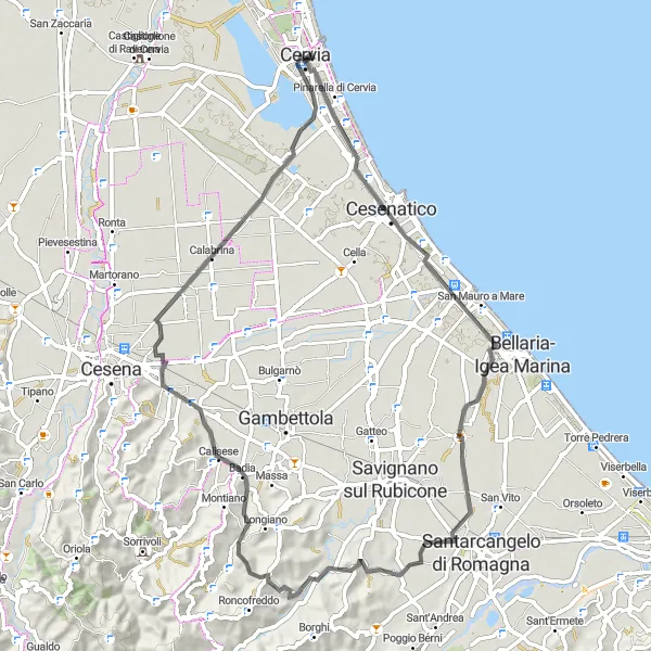 Map miniature of "Cesenatico Loop" cycling inspiration in Emilia-Romagna, Italy. Generated by Tarmacs.app cycling route planner