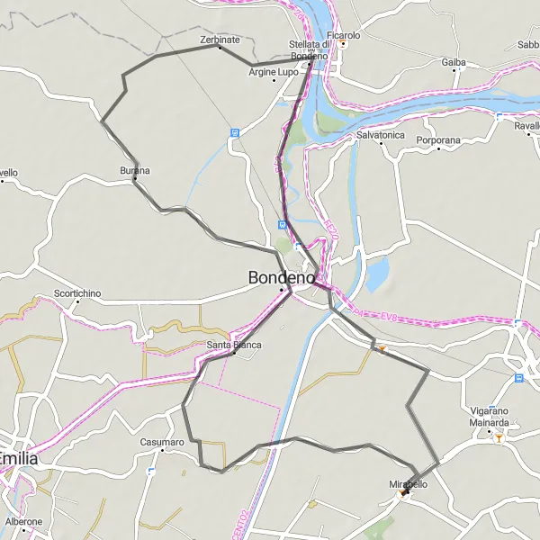 Miniatura della mappa di ispirazione al ciclismo "Itinerario cicloturistico Mirabello - Tortiola" nella regione di Emilia-Romagna, Italy. Generata da Tarmacs.app, pianificatore di rotte ciclistiche