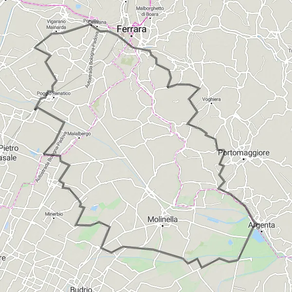 Mapa miniatúra "Výlet cez Piazzo Trento e Trieste" cyklistická inšpirácia v Emilia-Romagna, Italy. Vygenerované cyklistickým plánovačom trás Tarmacs.app