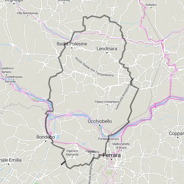 Zemljevid v pomanjšavi "Dolga kolesarska pot do Cassane" kolesarske inspiracije v Emilia-Romagna, Italy. Generirano z načrtovalcem kolesarskih poti Tarmacs.app