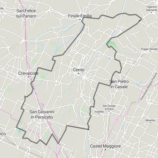 Map miniature of "Galliera Loop" cycling inspiration in Emilia-Romagna, Italy. Generated by Tarmacs.app cycling route planner