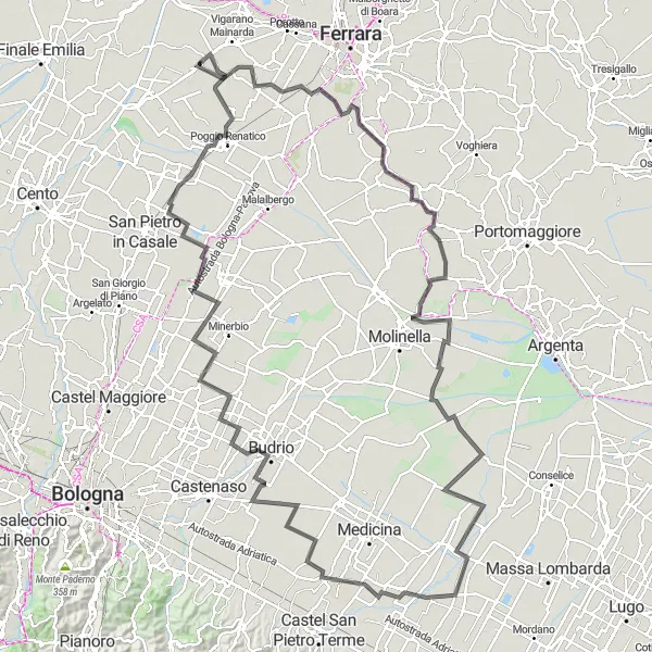 Mapa miniatúra "Cyklistická trasa do Poggio Renatico" cyklistická inšpirácia v Emilia-Romagna, Italy. Vygenerované cyklistickým plánovačom trás Tarmacs.app