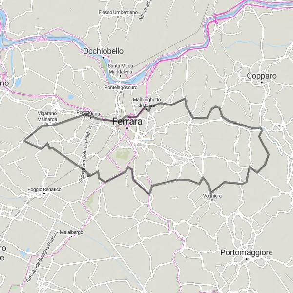 Miniaturní mapa "Trasa kolem Mirabella" inspirace pro cyklisty v oblasti Emilia-Romagna, Italy. Vytvořeno pomocí plánovače tras Tarmacs.app