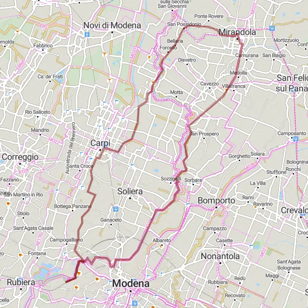 Miniatura della mappa di ispirazione al ciclismo "Medolla - San Possidonio Gravel Route" nella regione di Emilia-Romagna, Italy. Generata da Tarmacs.app, pianificatore di rotte ciclistiche