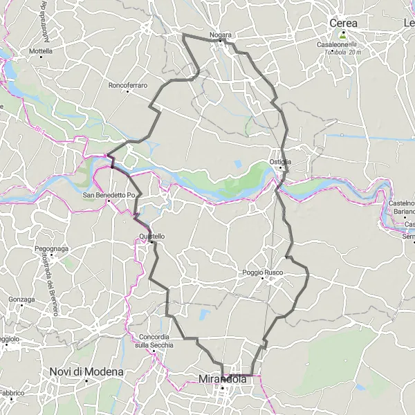 Karten-Miniaturansicht der Radinspiration "Rundtour von Mirandola nach Quistello" in Emilia-Romagna, Italy. Erstellt vom Tarmacs.app-Routenplaner für Radtouren