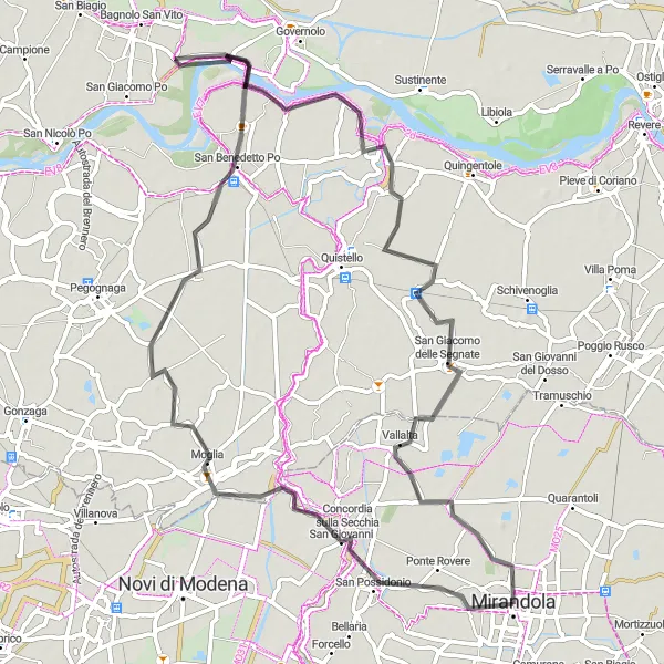Karten-Miniaturansicht der Radinspiration "Entdeckungstour durch die Po-Ebene" in Emilia-Romagna, Italy. Erstellt vom Tarmacs.app-Routenplaner für Radtouren
