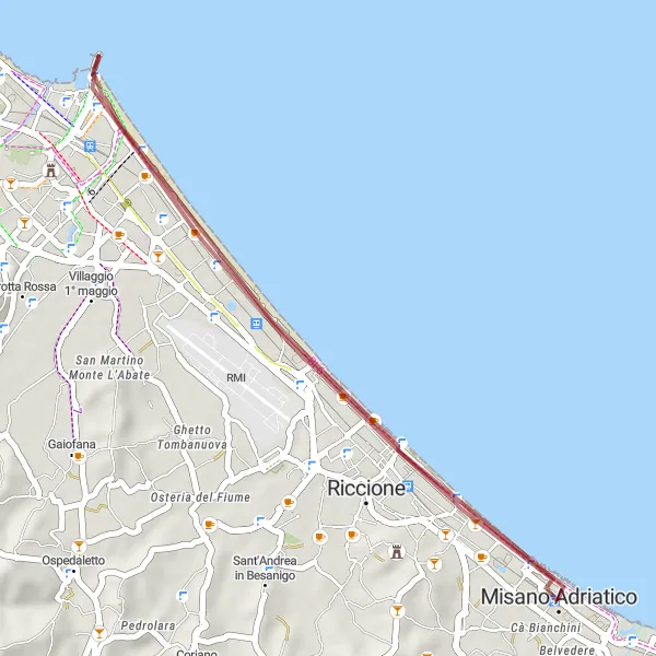 Miniatura mapy "Trasa w kierunku Faro di Rimini" - trasy rowerowej w Emilia-Romagna, Italy. Wygenerowane przez planer tras rowerowych Tarmacs.app