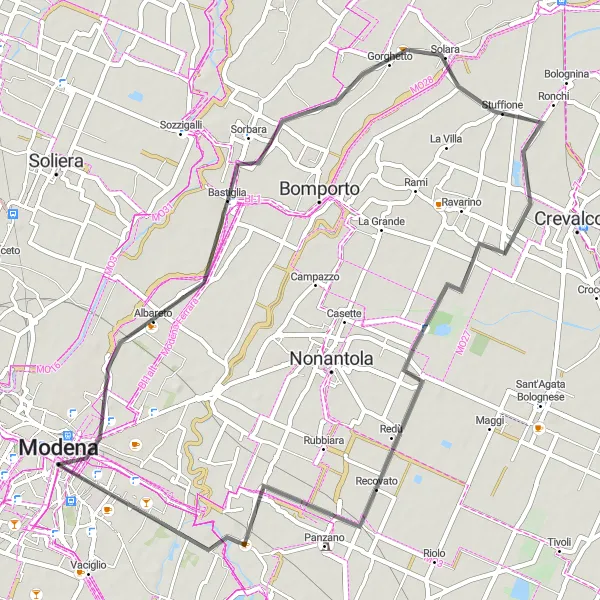 Miniatuurkaart van de fietsinspiratie "Kasteelroute rond Modena" in Emilia-Romagna, Italy. Gemaakt door de Tarmacs.app fietsrouteplanner