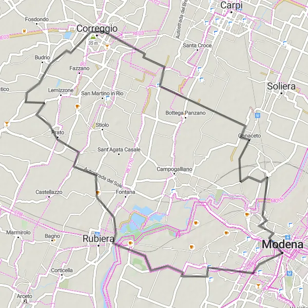 Miniaturní mapa "Okruh Pro zdatné cyklisty" inspirace pro cyklisty v oblasti Emilia-Romagna, Italy. Vytvořeno pomocí plánovače tras Tarmacs.app