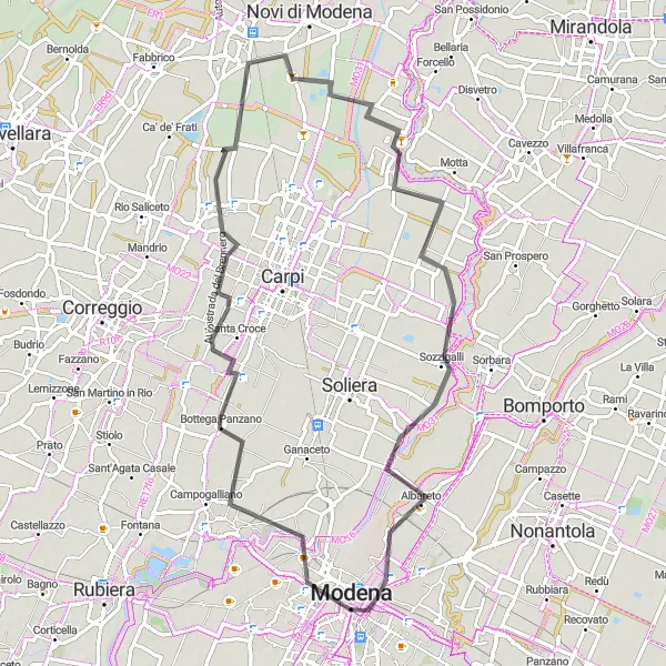 Zemljevid v pomanjšavi "Kolesarska pot Ghirlandina-Rovereto sulla Secchia-Albareto-Centro Storico" kolesarske inspiracije v Emilia-Romagna, Italy. Generirano z načrtovalcem kolesarskih poti Tarmacs.app