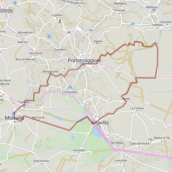 Mapa miniatúra "Gravelová trasa Marmorta" cyklistická inšpirácia v Emilia-Romagna, Italy. Vygenerované cyklistickým plánovačom trás Tarmacs.app