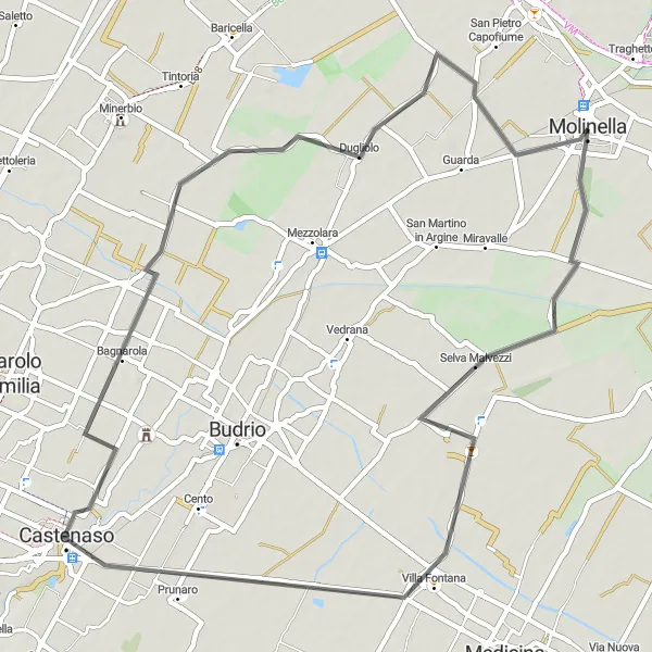 Miniaturní mapa "Cyklovýlet kolem Bagnaroly a Dugliola" inspirace pro cyklisty v oblasti Emilia-Romagna, Italy. Vytvořeno pomocí plánovače tras Tarmacs.app