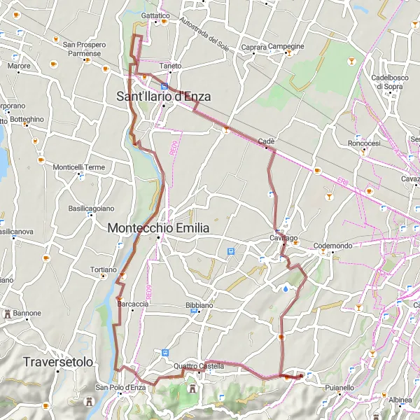 Map miniature of "Quattro Castella and Montechiarugolo Gravel Ride" cycling inspiration in Emilia-Romagna, Italy. Generated by Tarmacs.app cycling route planner