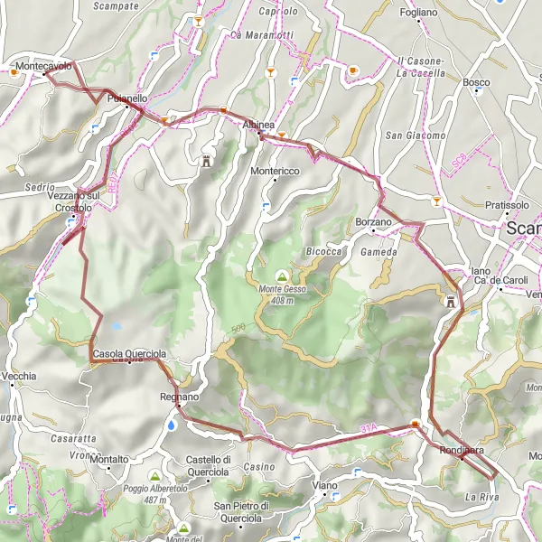Map miniature of "Montecavolo Gravel Adventure" cycling inspiration in Emilia-Romagna, Italy. Generated by Tarmacs.app cycling route planner