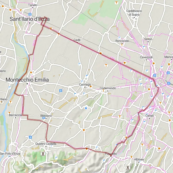 Mapa miniatúra "Gravelový okruh Puianello a Baragalla" cyklistická inšpirácia v Emilia-Romagna, Italy. Vygenerované cyklistickým plánovačom trás Tarmacs.app