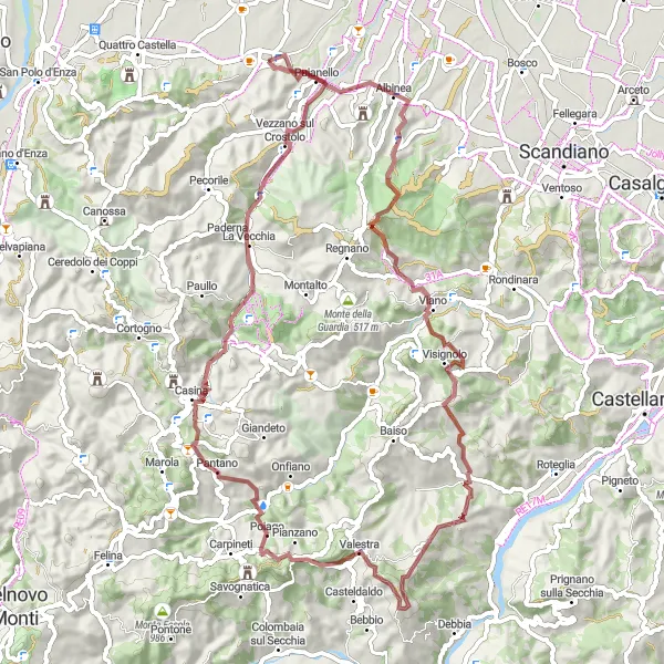 Miniature de la carte de l'inspiration cycliste "Aventure tout-terrain le long des sentiers" dans la Emilia-Romagna, Italy. Générée par le planificateur d'itinéraire cycliste Tarmacs.app