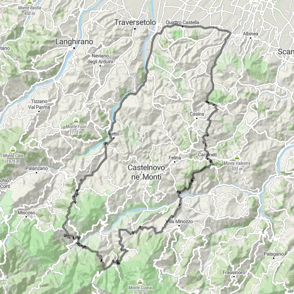 Mapa miniatúra "Road to Monte Vetro" cyklistická inšpirácia v Emilia-Romagna, Italy. Vygenerované cyklistickým plánovačom trás Tarmacs.app