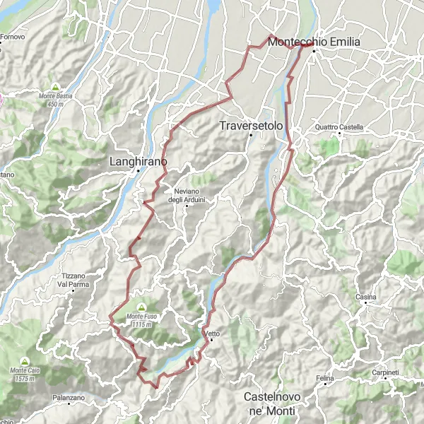 Miniatuurkaart van de fietsinspiratie "Avontuurlijke gravelroute naar Castello di Rusino" in Emilia-Romagna, Italy. Gemaakt door de Tarmacs.app fietsrouteplanner