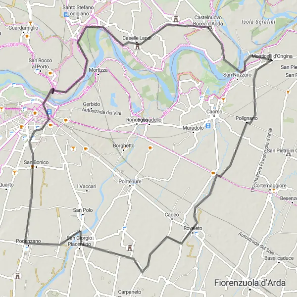 Miniatua del mapa de inspiración ciclista "Ruta de Chiavenna Landi a Piacenza" en Emilia-Romagna, Italy. Generado por Tarmacs.app planificador de rutas ciclistas