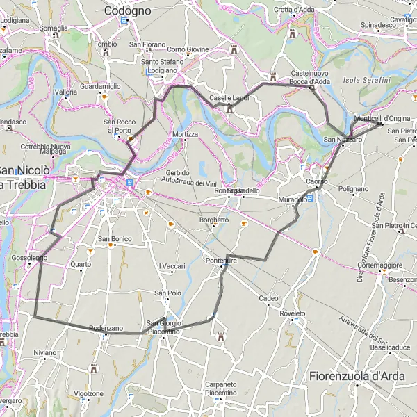 Kartminiatyr av "Historisk och naturskön cykeltur runt Podenzano" cykelinspiration i Emilia-Romagna, Italy. Genererad av Tarmacs.app cykelruttplanerare