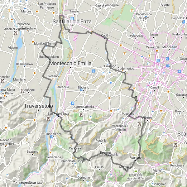 Map miniature of "Monticelli Terme Loop" cycling inspiration in Emilia-Romagna, Italy. Generated by Tarmacs.app cycling route planner
