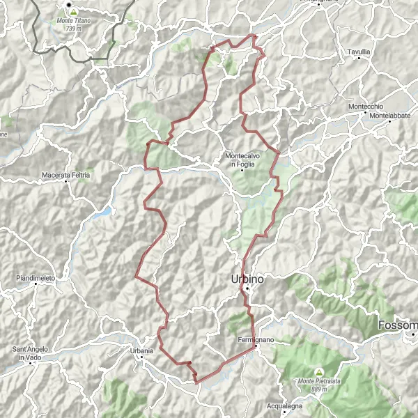 Miniatura della mappa di ispirazione al ciclismo "Giro del Cassero e le colline di Marche" nella regione di Emilia-Romagna, Italy. Generata da Tarmacs.app, pianificatore di rotte ciclistiche