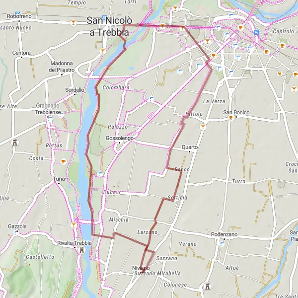 Miniaturní mapa "Gravel Tour from Niviano" inspirace pro cyklisty v oblasti Emilia-Romagna, Italy. Vytvořeno pomocí plánovače tras Tarmacs.app